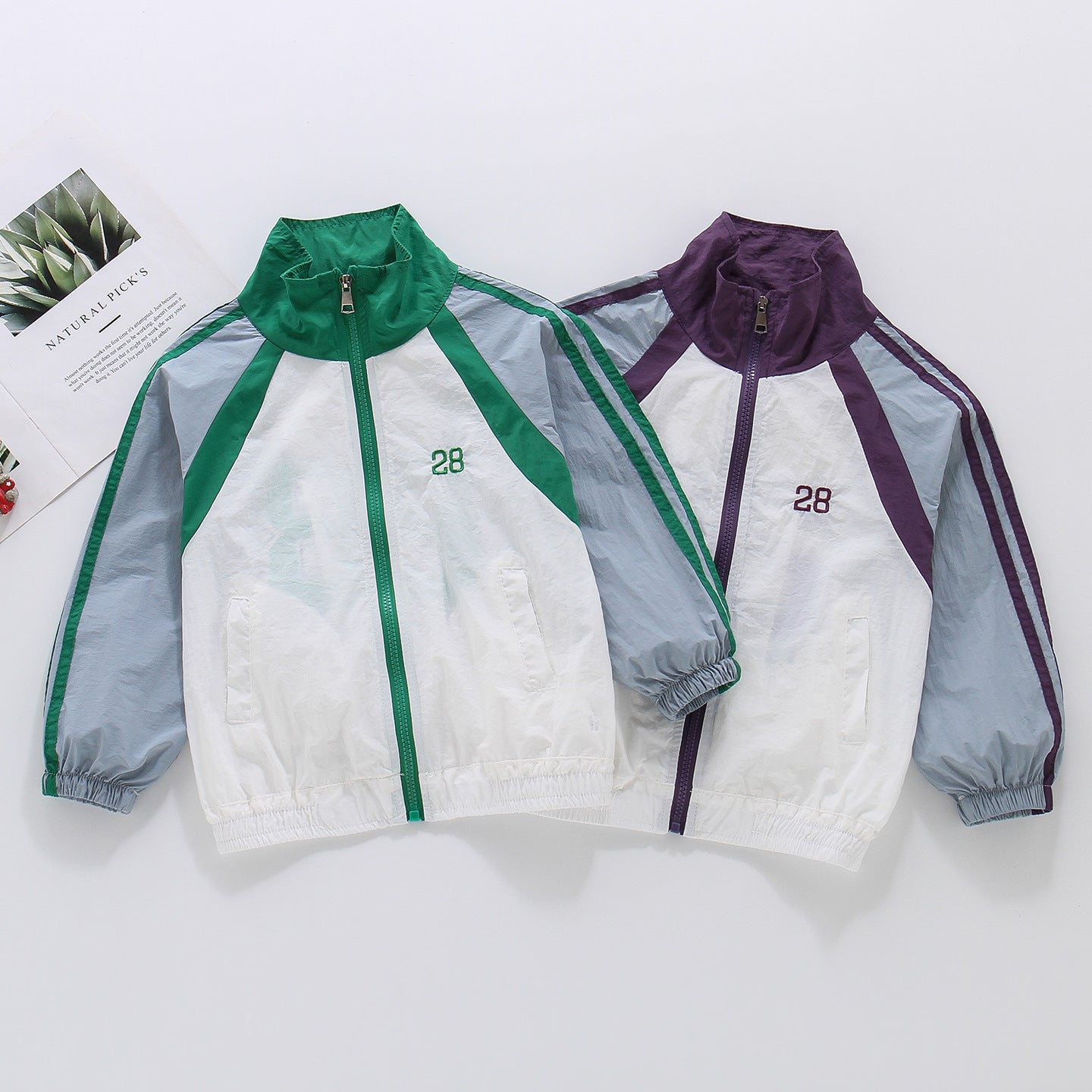 Damen nan sportlicher Retro Windbreaker mit Stehkragen und Raglanärmeln R&B