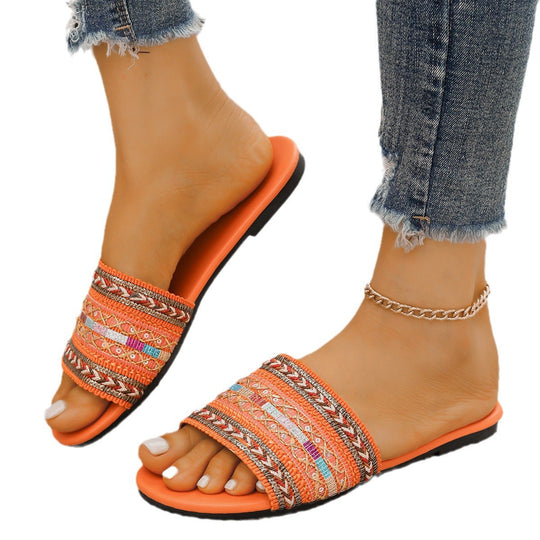 Damen dekorative Zehenstegsandalen mit buntem Schmuckdesign R&B