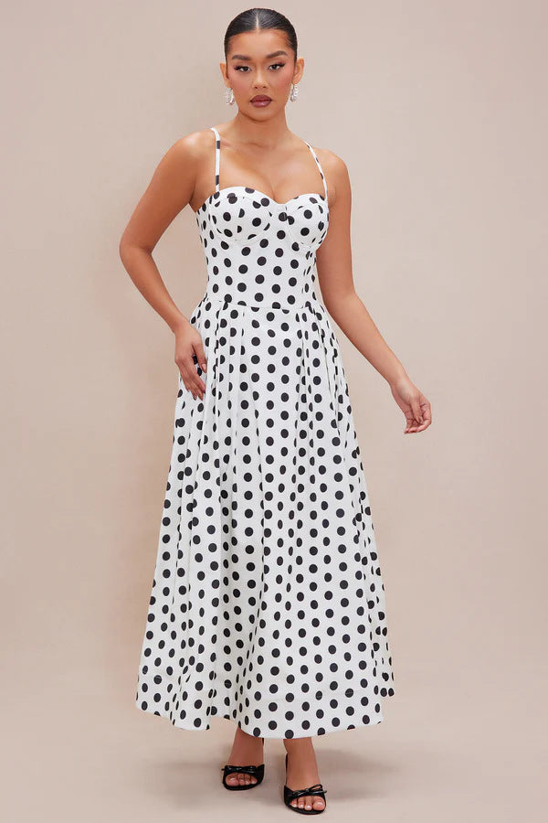 Damen Maxi-Kleid mit punktiertem Design und taillierter Passform R&B