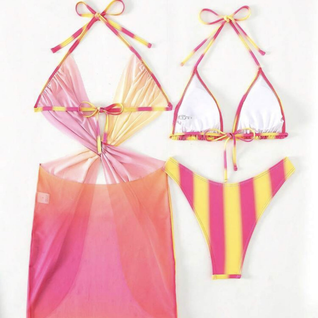 Damen Trendiges Zwei-in-Eins-Bikini-Set mit modischem Wickelrock R&B