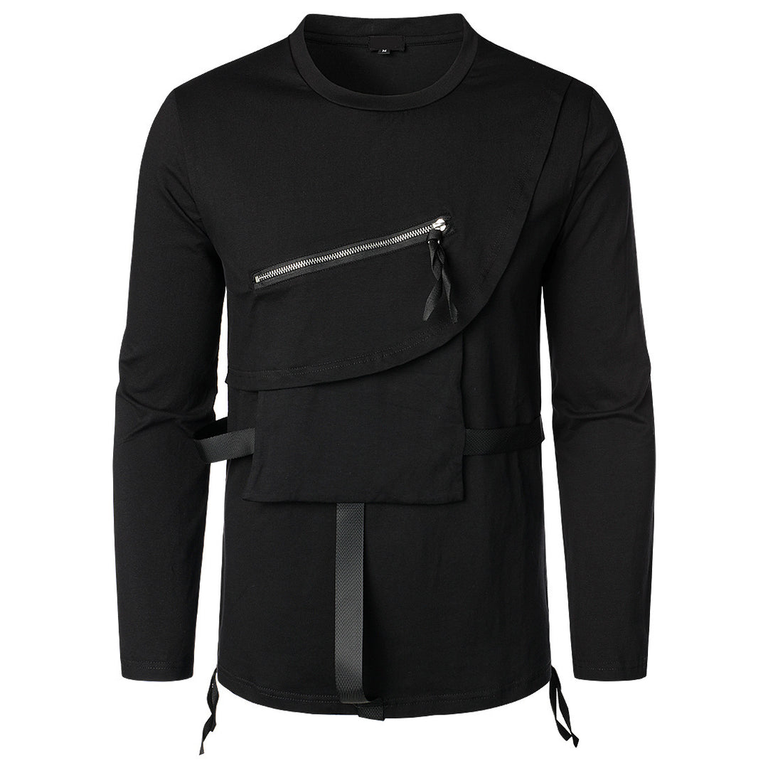 Herren Modisches Langarmshirt mit Asymmetrischem Design und Praktischer Brusttasche R&B