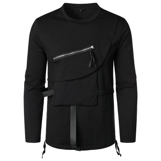 Herren Modisches Langarmshirt mit Asymmetrischem Design und Praktischer Brusttasche R&B