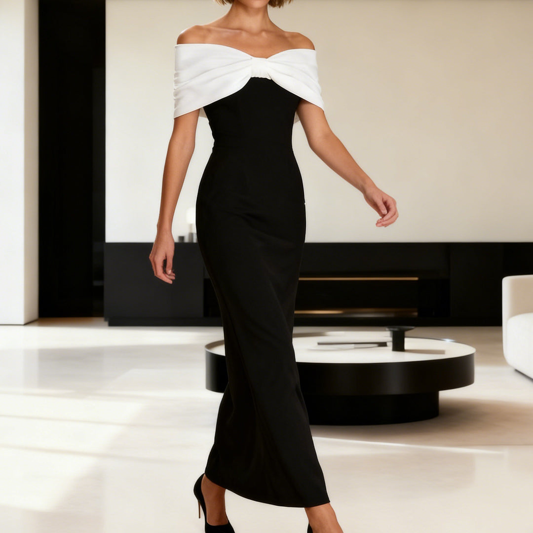 Damen Elegantes Maxikleid mit schulterfreiem Design und tailliertem Schnitt R&B