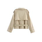 Damen modischer Trenchcoat mit hoch geschlossenem Kragen und praktischen Schulterriegeln R&B