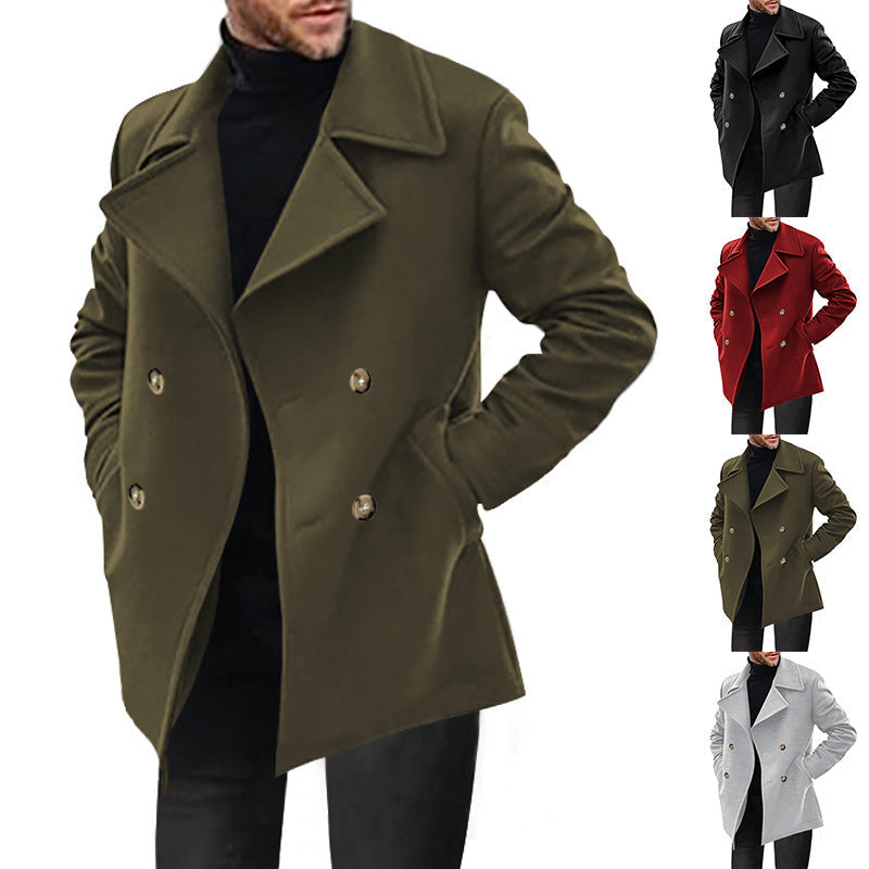 Herren Designer Wollmantel mit doppelter Knopfleiste R&B