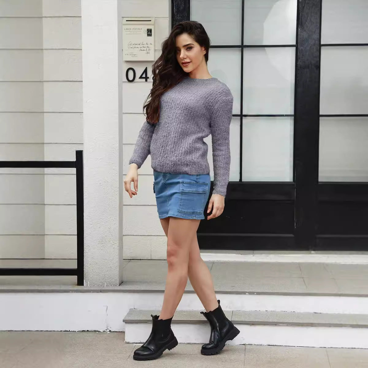 Damen Knit Pullover mit strukturiertem Gewe und lässigem Schnitt
