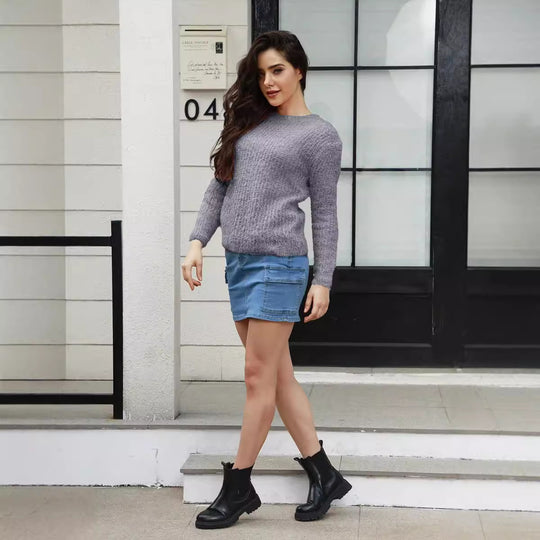 Damen Knit Pullover mit strukturiertem Gewebe und lässigem Schnitt R&B