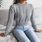 Damen Strickpullover im modernen Zopfmuster mit engem Bund R&B