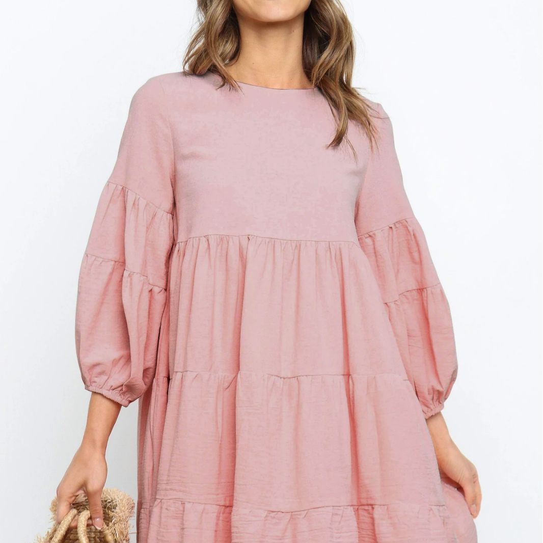 Damen romantisches Sommerkleid mit voluminösen Ärmeln und Rüschendetails R&B