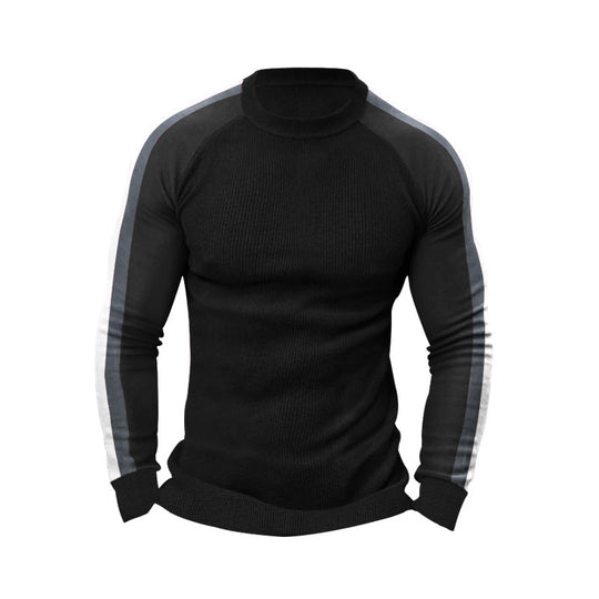 Herren sportlicher Strickpullover mit kontrastierenden Ärmeln und hohem Kragen R&B