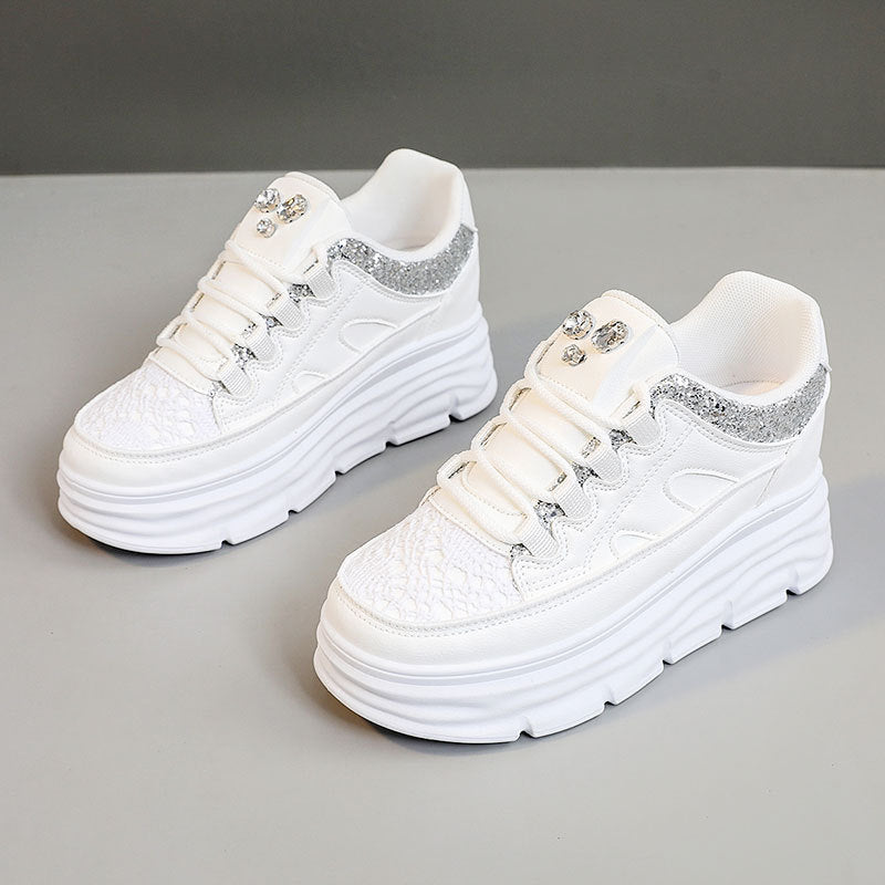 Damen modische Plateau-Sneaker mit Glitzer-Akzenten und bequemer Dämpfung R&B