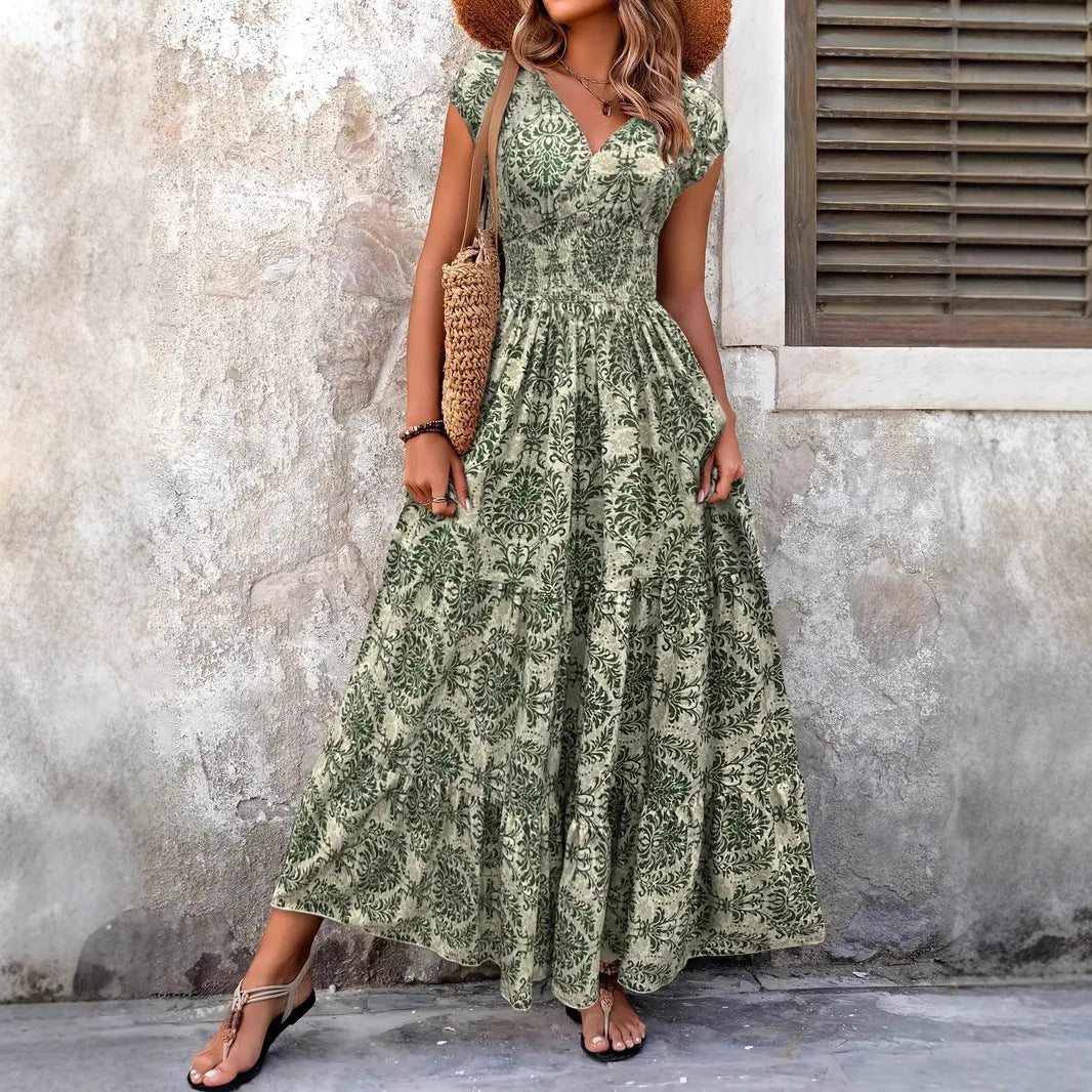 Damen Maxikleid mit floralem Muster und schwingendem Rock R&B