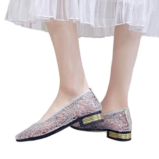 Damen elegante Ballerinas mit glitzernder Spitze und geschmackvollem Absatz R&B