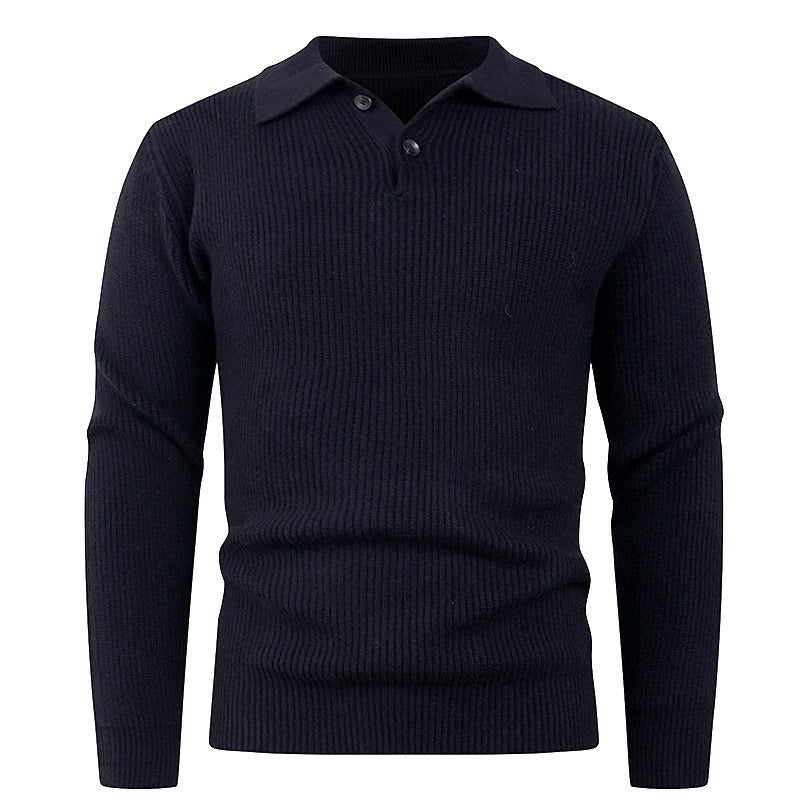 Herren Strickpullover mit modernem Polokragen und funktionalem Knopfverschluss R&B