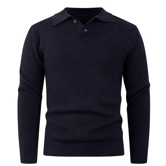 Herren Strickpullover mit modernem Polokragen und funktionalem Knopfverschluss R&B
