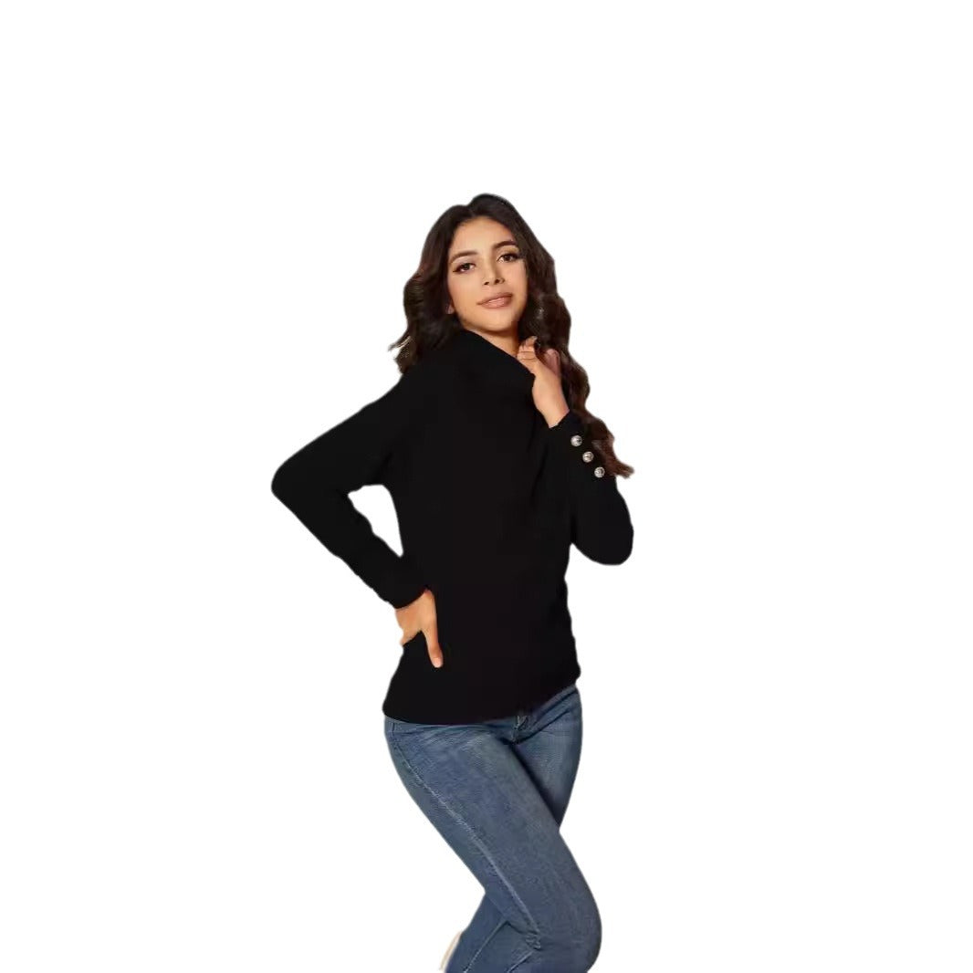 Damen Moderner Rollkragenpullover mit Knopfdetails R&B