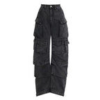 Damen weit geschnittene Cargo-Jeans mit mehreren Taschen und entspannter Passform