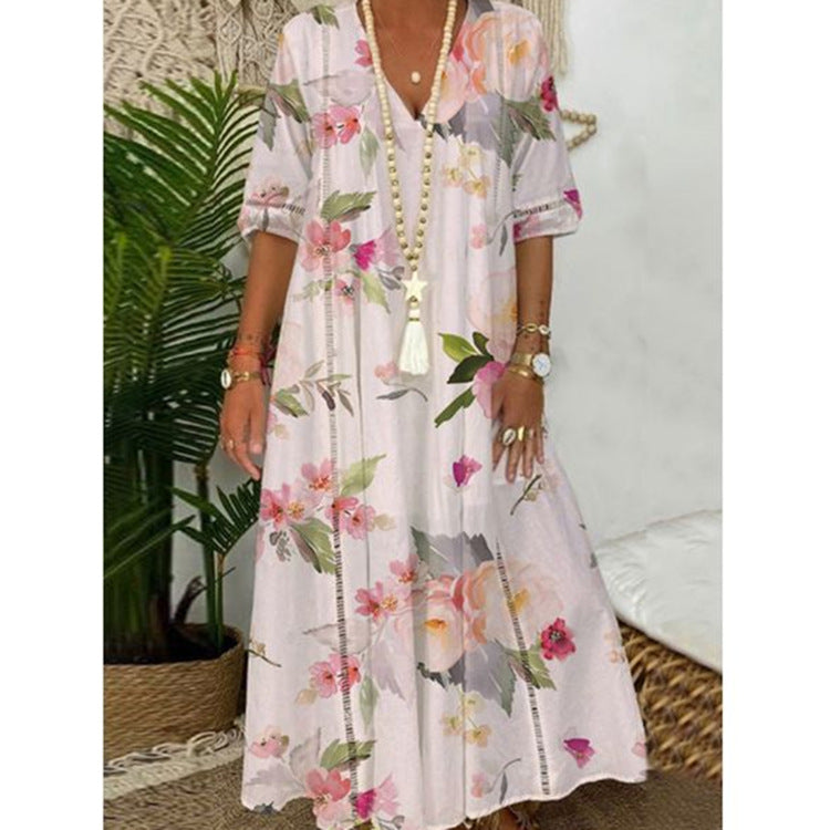 Damen Maxikleid mit floralen Mustern Heidi-Mode