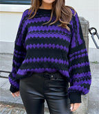 Damen gemütlicher Strickpullover mit modernem Zopfmuster und grafischen Akzenten R&B