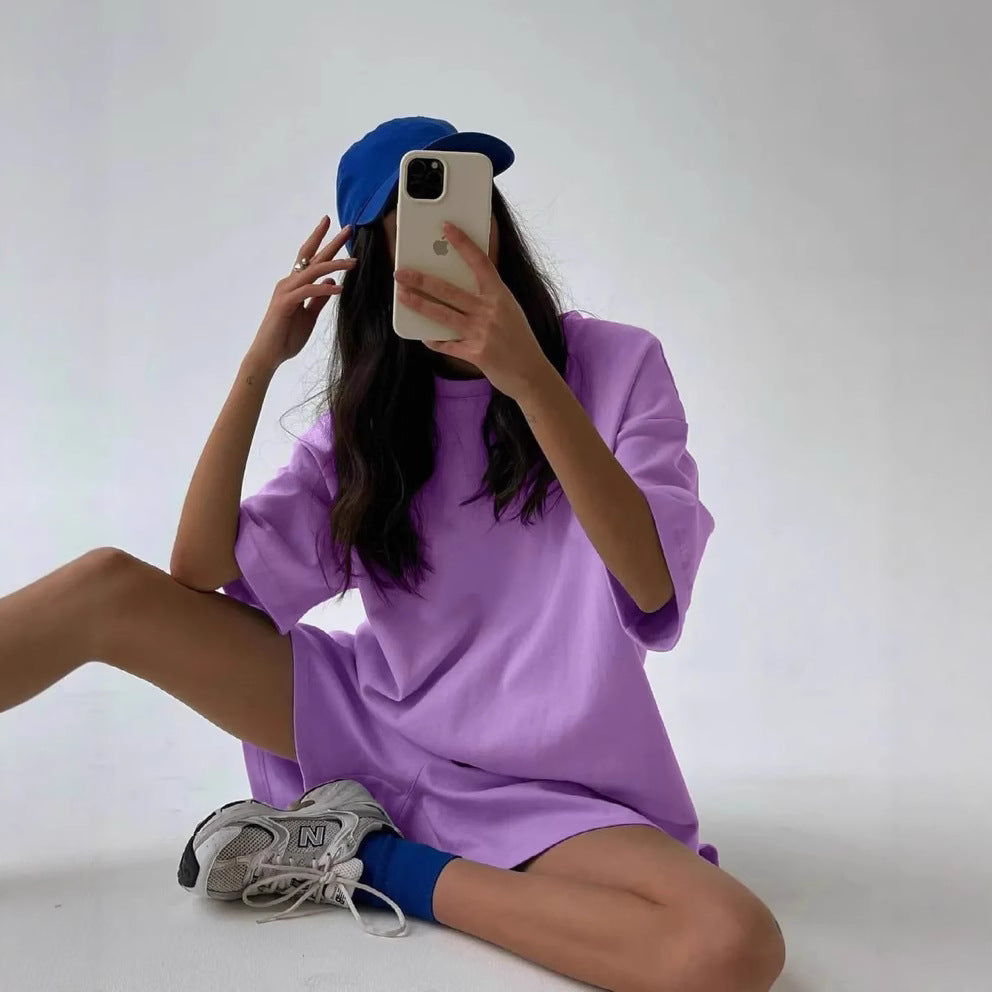 Damen sportliches Set aus lässigem T-Shirt und bequemen Shorts R&B
