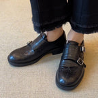 Damen elegante Schnürschuhe mit doppeltem Riemen und feiner Brogue-Prägung R&B