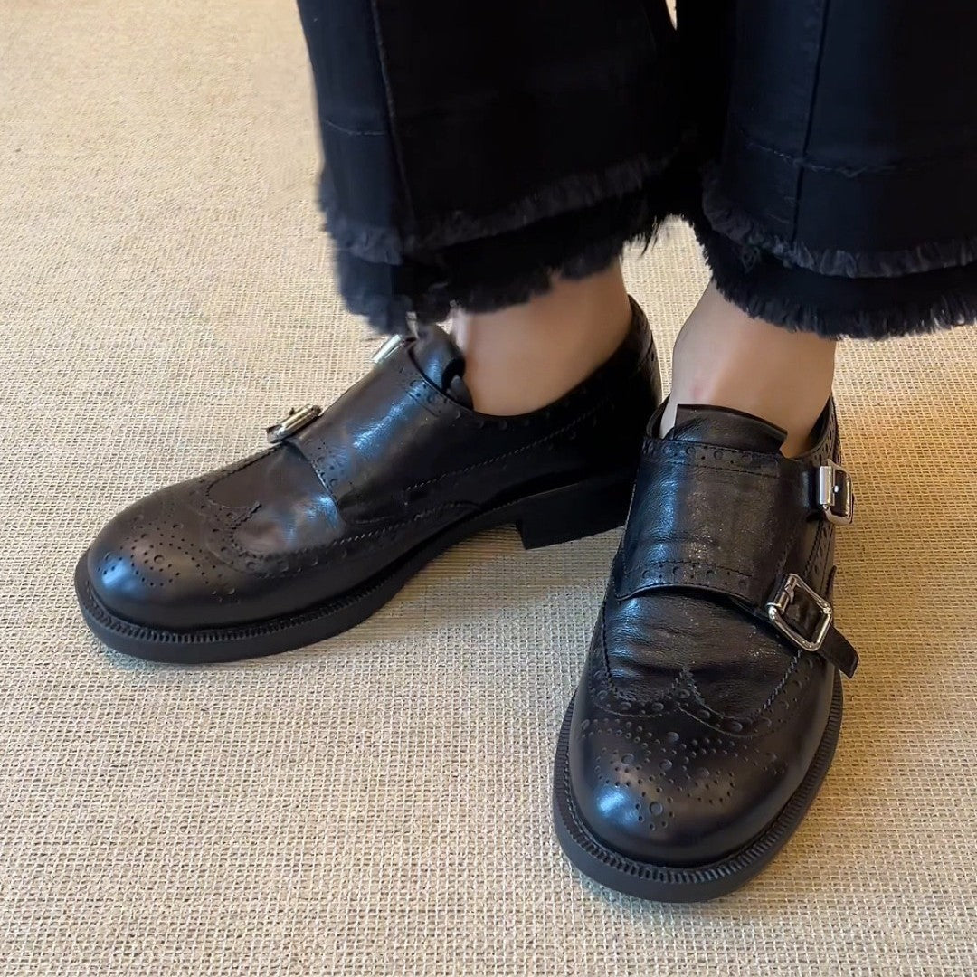 Damen elegante Schnürschuhe mit doppeltem Riemen und feiner Brogue-Prägung R&B