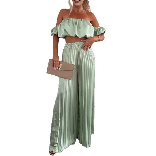 Damen Elegantes Set mit schwingendem Oberteil und plissierten Hosen R&B