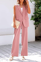 Damen ärmelloses Blazer-Set mit weit geschnittenen Hosen R&B