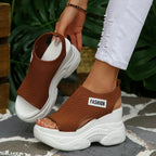 Damen Plattform-Sandalen mit atmungsaktivem Strickmaterial