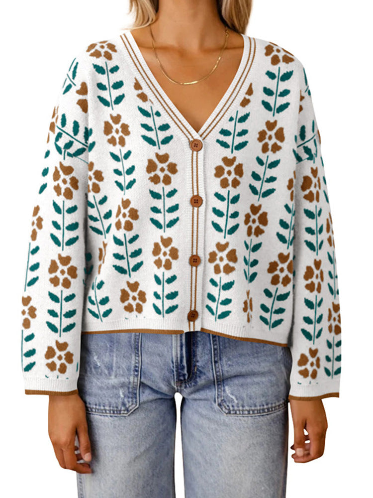 Damen Strickjacke mit floralem Design und Knopfdetails R&B