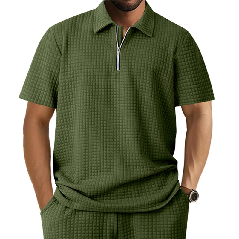 Herren Kurzarm Polo-Shirt mit strukturiertem Design und Reißverschluss R&B