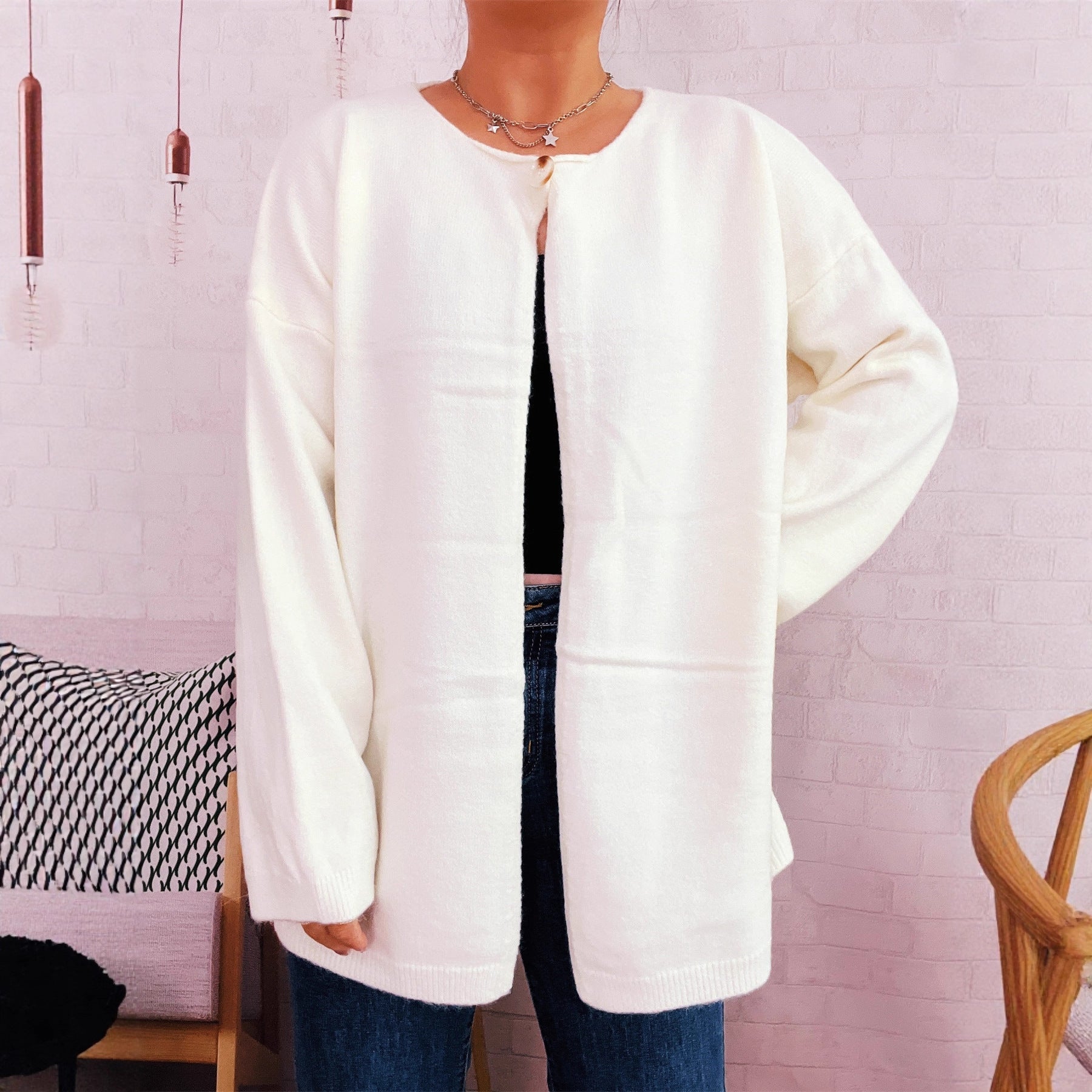Damen lässiger Strickcardigan mit offenem Schnitt und weichen Materialien R&B
