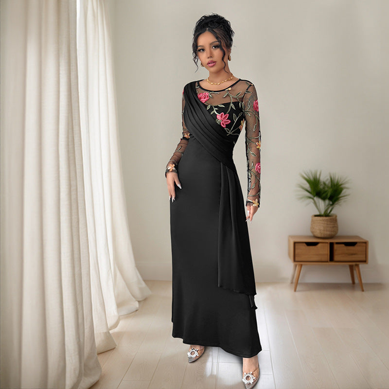 Damen Elegantes Wickelkleid mit floralem Mesh-Detail R&B