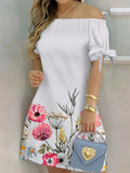 Damen Off-Shoulder Blumenkleid mit Rüschendetails und A-Linien-Schnitt R&B