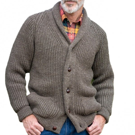 Herren grob gestrickter Cardigan mit praktischen Taschen und modernem V-Ausschnitt R&B