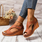 Damen Wedge-Sandalen mit elastischem Riemen und attraktiver Cut-Out-Optik R&B