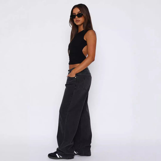 Damen lässige weite Jeans mit hohem Bund und modischem Schnitt R&B