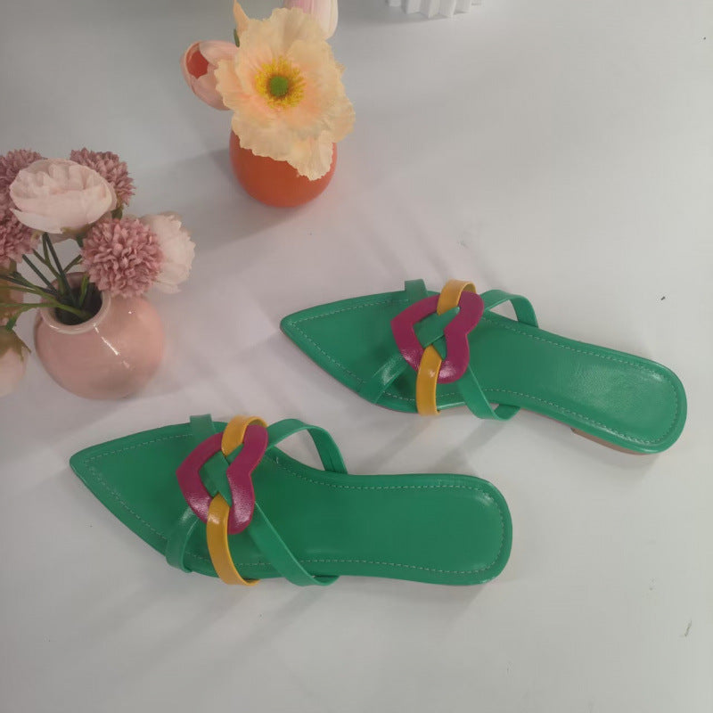 Damen modische Slip-On Sandalen mit buntem Knotendesign R&B
