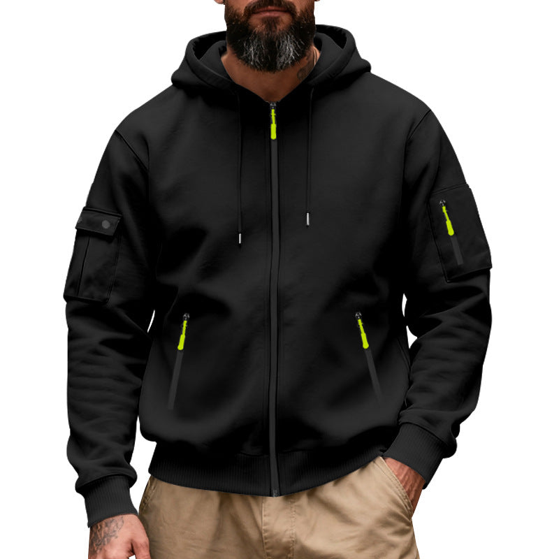 Herren nan funktionale Kapuzen-Sweatjacke mit durchgehendem Reißverschluss und Armtasche R&B