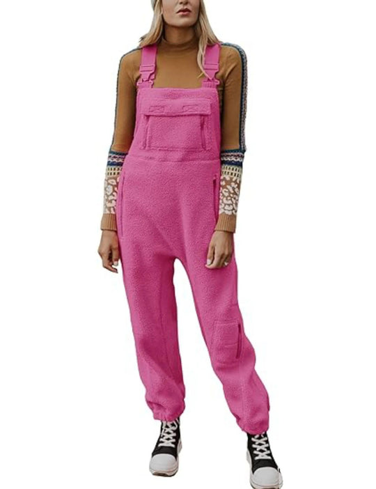 Damen Flauschiger Overall mit verstellbaren Trägern und Eingrifftaschen R&B