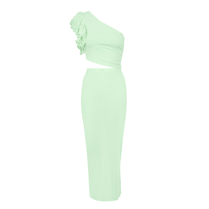 Damen Maxikleid mit asymmetrischem Schnitt und Rüschendetails R&B