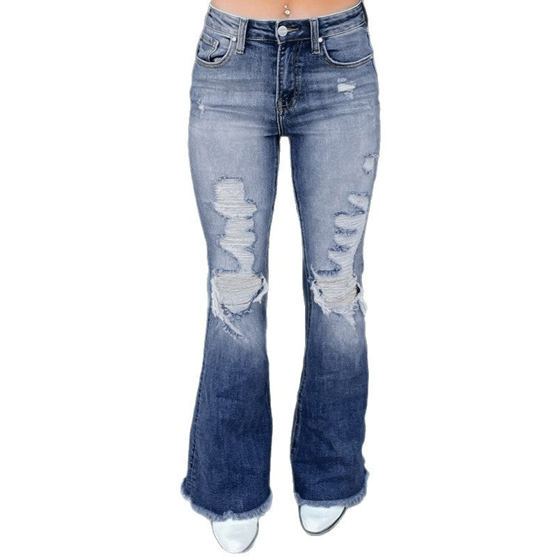 Damen Flared Jeans mit distressed Akzenten R&B