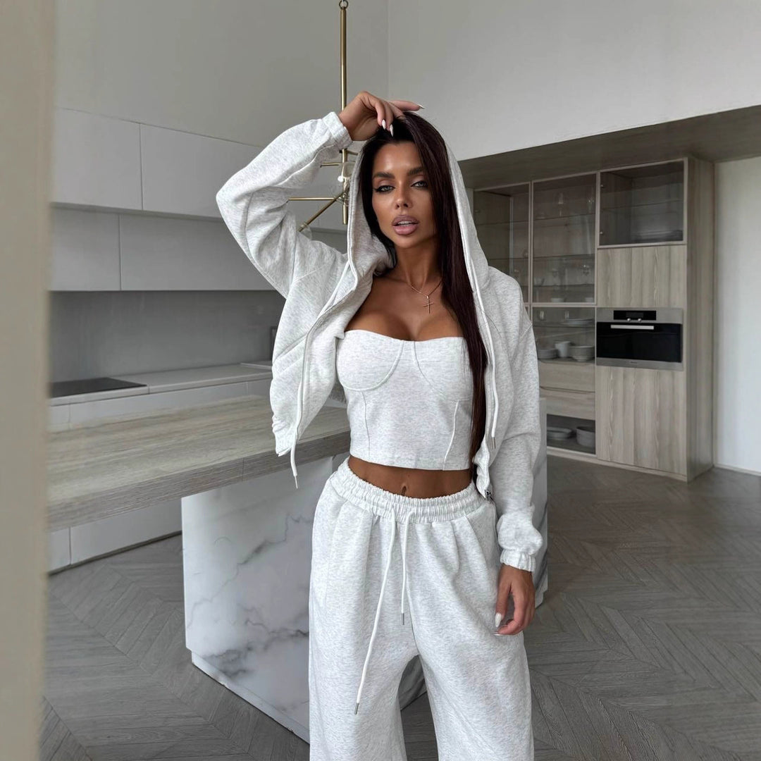 Damen Lässiges Hoodie-Set mit figurbetontem Top und weiter Jogginghose R&B
