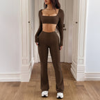 Damen Sportliches Zweiteiliges Set mit Langarmoberteil und Schmalen Leggings R&B