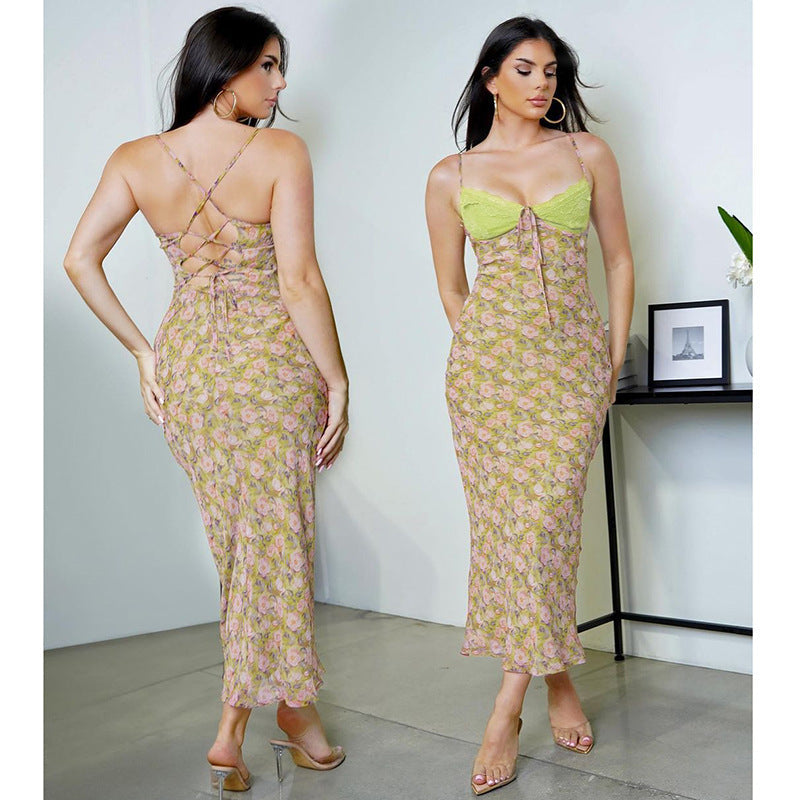 Damen Maxikleid mit elegantem Blumenmuster und raffinierten Trägerdetails R&B