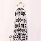 Damen maxi Kleid mit zeitgemäßem Tribal-Muster und schwingendem Saum R&B