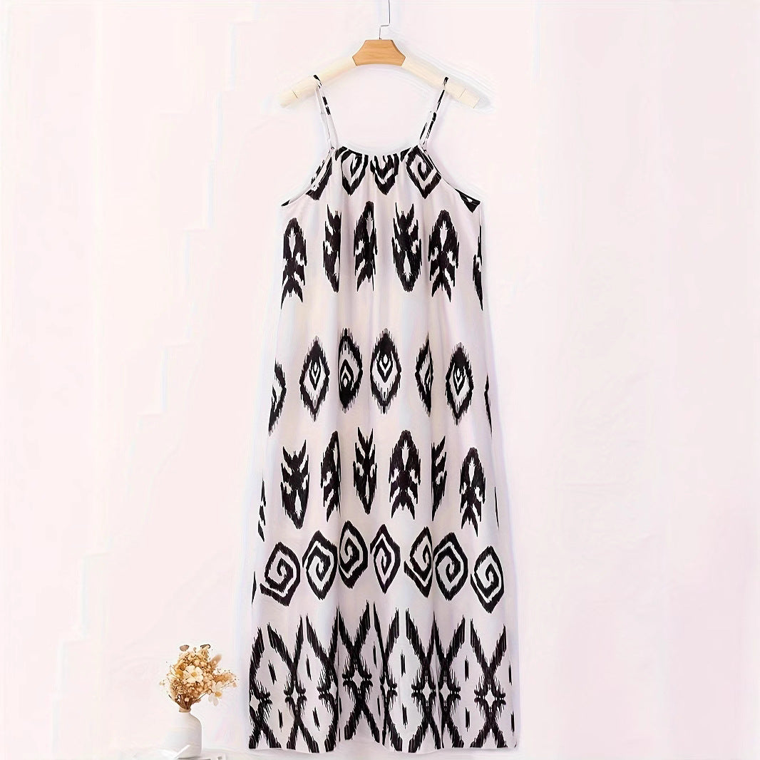 Damen maxi Kleid mit zeitgemäßem Tribal-Muster und schwingendem Saum R&B