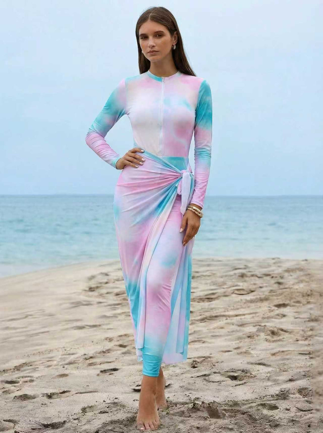 Damen Eleganter Surfanzug mit Reißverschluss und Wickeldetail R&B