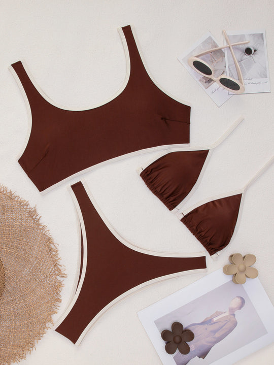 Damen Triangel-Bikini-Set mit verstellbaren Bindebändern und kontrastierenden Akzenten R&B