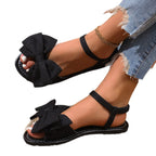 Damen flache Sandalen mit großem Schleifen-Detail und rutschfester Sohle R&B